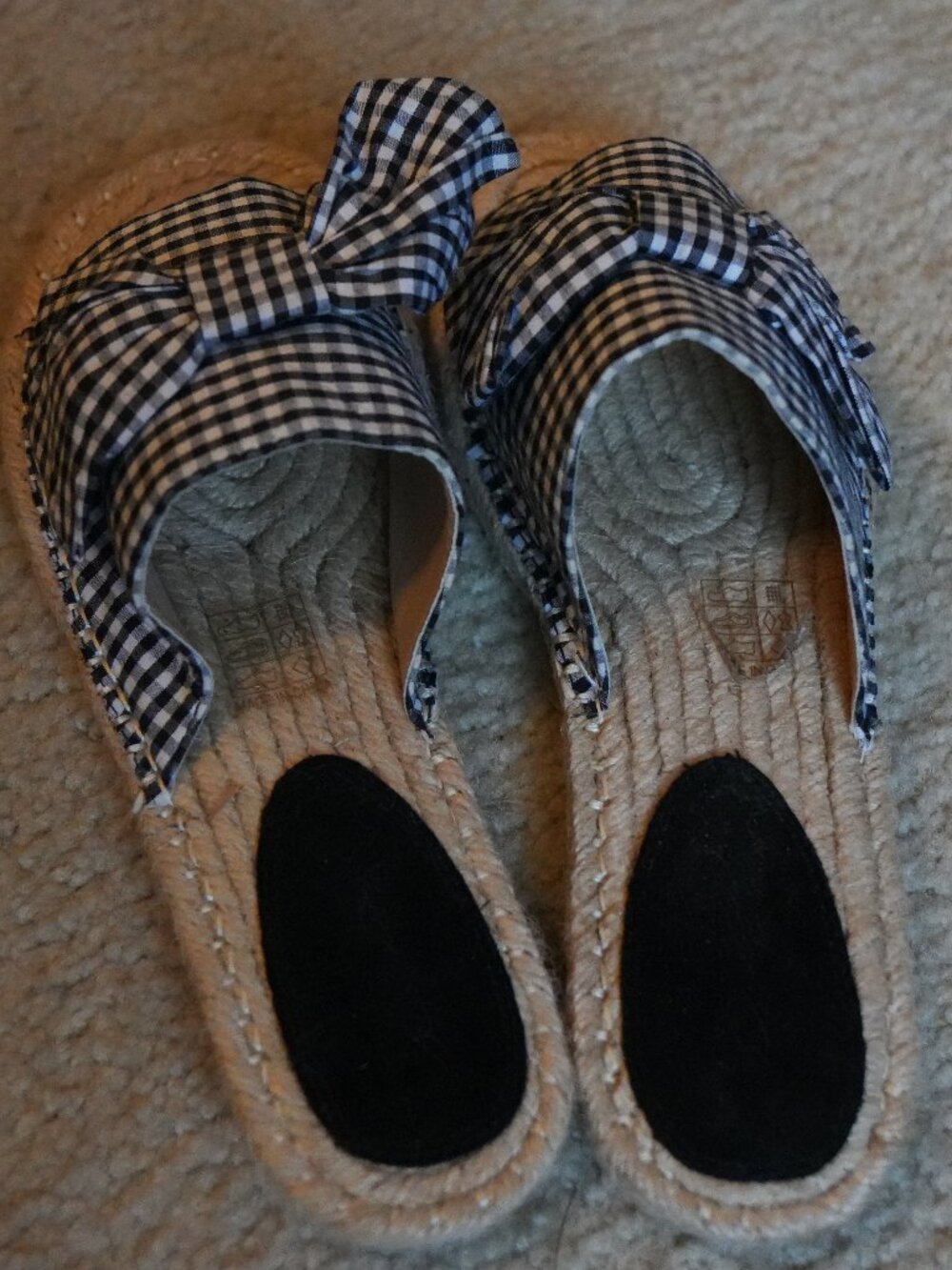 Havaianas Navy Gingham Bow Slide Flat Espadrille Mules Size 40 / US 9